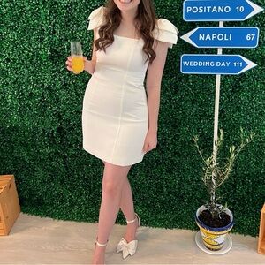 Bow Sleeve White Mini Dress